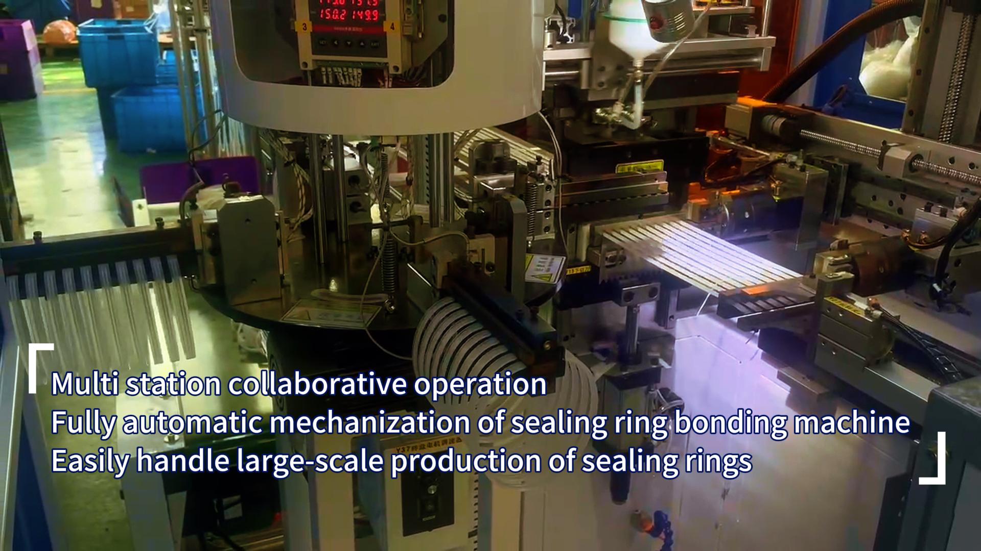 Multi station collaborative operation of sealing ring bonding machine, easily handling large-scale production of sealing rings